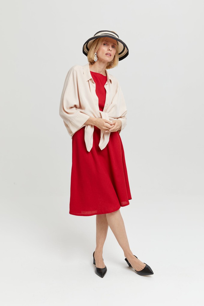 Nane | Linen Dress with 3/4 Sleeves in Red from AYANI