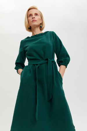 Celine | Elegant Belted Dress with Neckline Element in Forest Green from AYANI