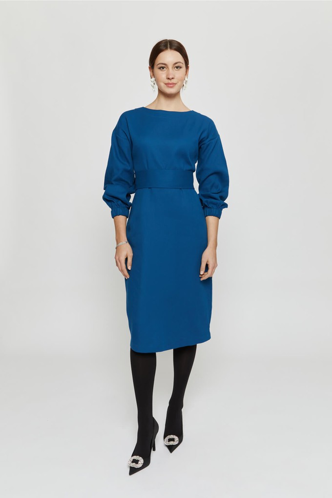 Stefanie | Winter Dress with Kimono Belt in Petrol-Blue from AYANI