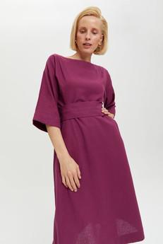 Mane | Elegant Midi Dress with Kimono Belt in Purple via AYANI