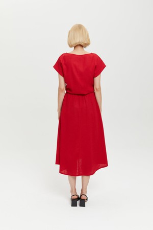 Nane | Linen Dress with Short Sleeves in Red from AYANI