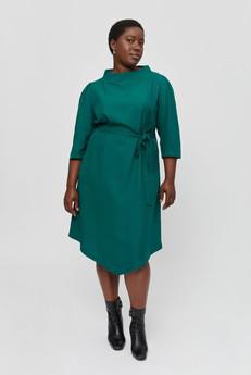 Suzi | Belted Angle Dress with Boat Neckline in Emerald Green via AYANI