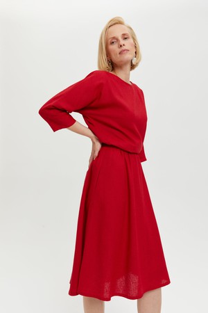 Nane | Linen Dress with 3/4 Sleeves in Red from AYANI