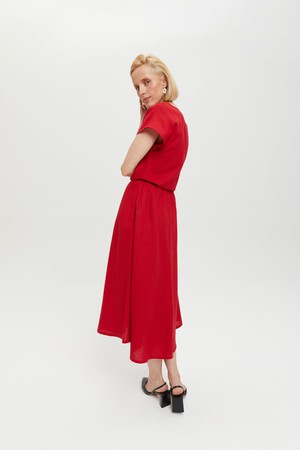 Nane | Linen Dress with Short Sleeves in Red from AYANI