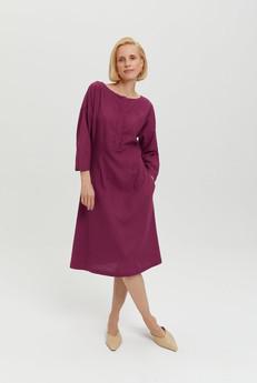 Lusin | Midi Linen Dress with Button-Front in Purple via AYANI