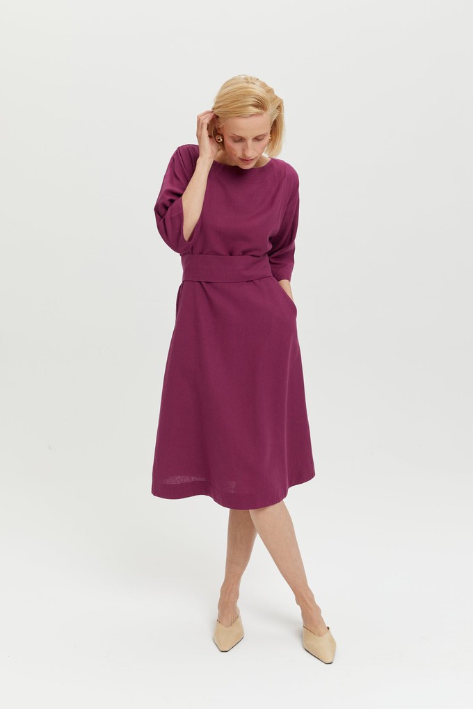 Mane | Elegant Midi Dress with Kimono Belt in Purple from AYANI