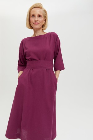 Mane | Elegant Midi Dress with Kimono Belt in Purple from AYANI