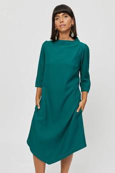 Suzi | Belted Angle Dress with Boat Neckline in Emerald Green via AYANI