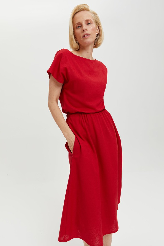 Nane | Linen Dress with Short Sleeves in Red from AYANI