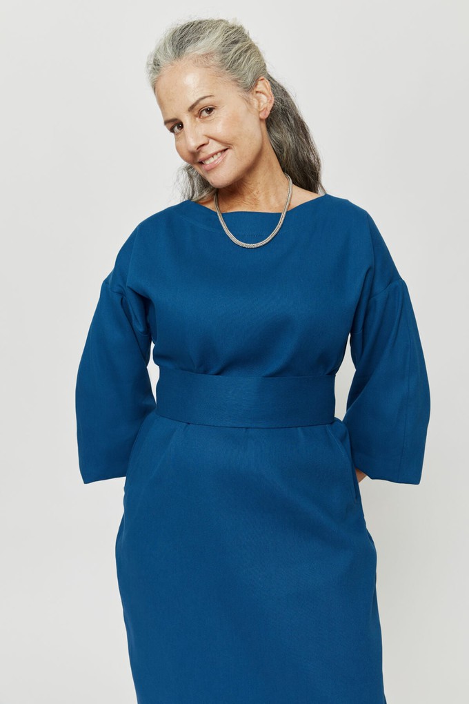 Stefanie | Winter Dress with Kimono Belt in Petrol-Blue from AYANI