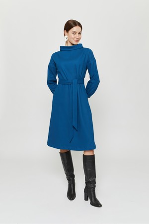 Amalia | Midi Winter Dress with High Rounded Neckline in Petrol-Blue from AYANI