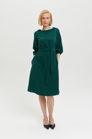 Celine | Elegant Belted Dress with Neckline Element in Forest Green from AYANI