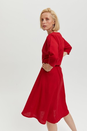 Nane | Linen Dress with 3/4 Sleeves in Red from AYANI