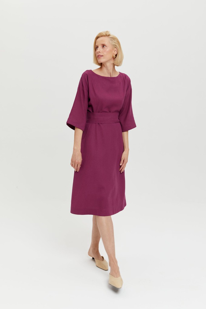 Mane | Elegant Midi Dress with Kimono Belt in Purple from AYANI