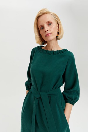 Celine | Elegant Belted Dress with Neckline Element in Forest Green from AYANI