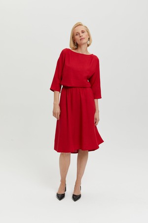 Nane | Linen Dress with 3/4 Sleeves in Red from AYANI