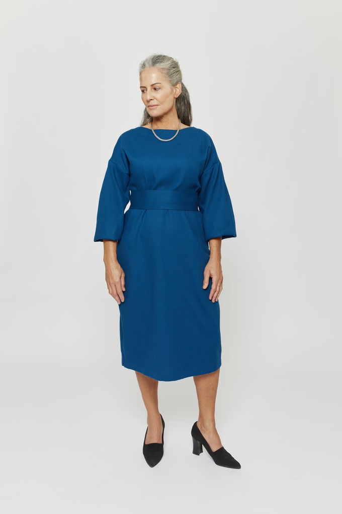 Stefanie | Winter Dress with Kimono Belt in Petrol-Blue from AYANI