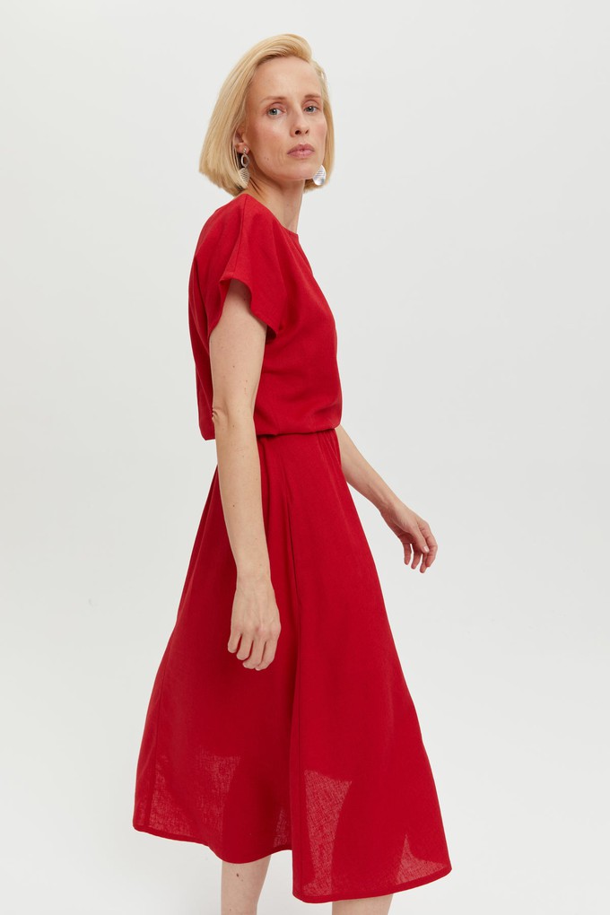 Nane | Linen Dress with Short Sleeves in Red from AYANI