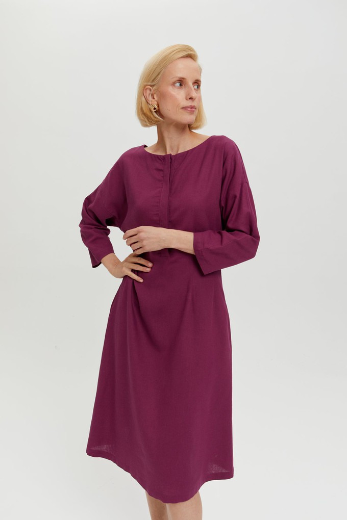 Lusin | Midi Linen Dress with Button-Front in Purple from AYANI