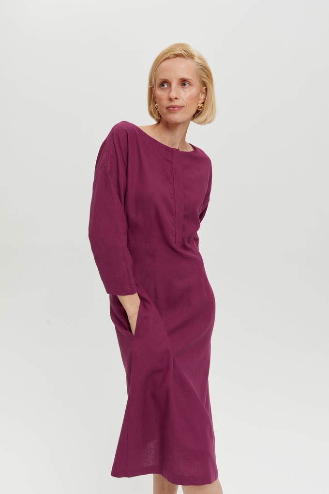 Lusin | Midi Linen Dress with Button-Front in Purple from AYANI