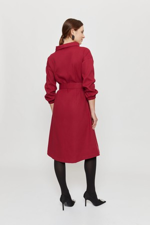 Amalia | Midi Winter Dress with High Rounded Neckline in Red-Bordo from AYANI