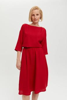 Nane | Linen Dress with 3/4 Sleeves in Red via AYANI