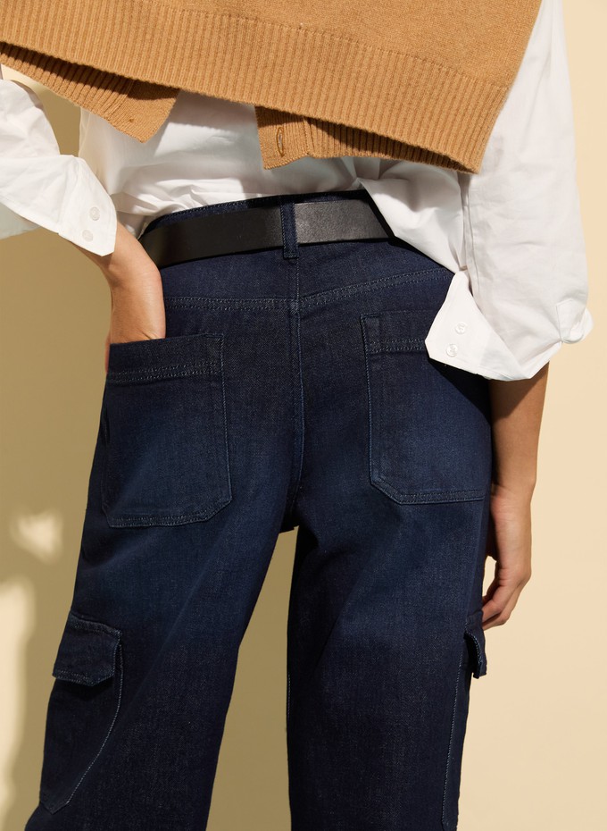 Organic Stretch Cotton Wide Leg Cargo Jeans from Baukjen