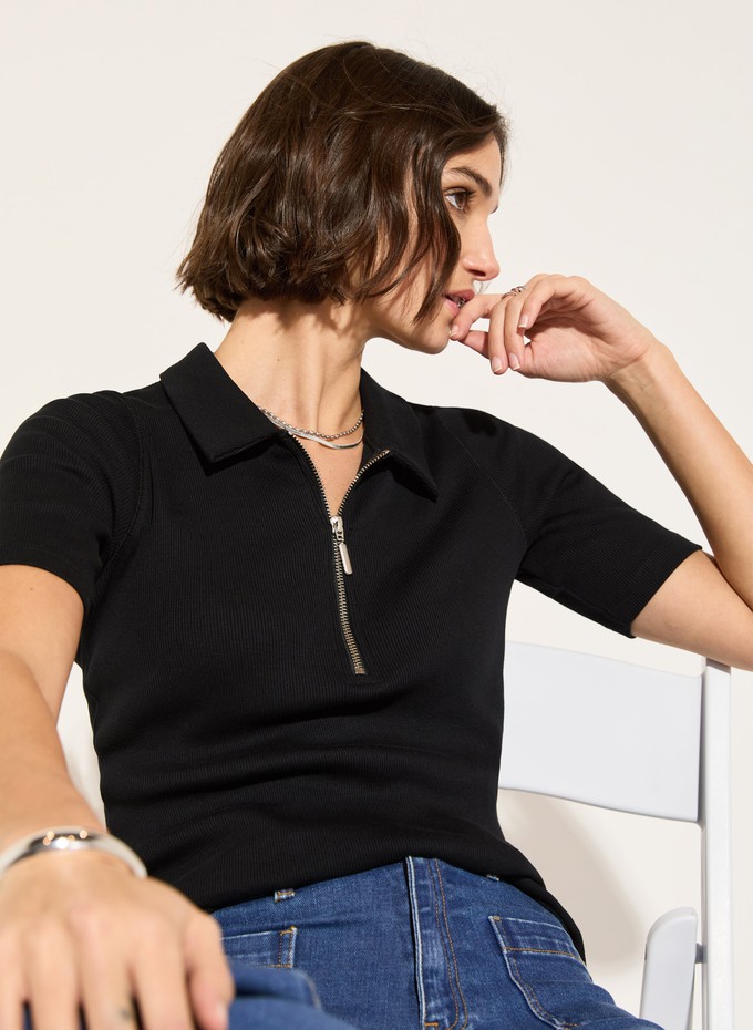 Ivy Organic Rib Zip Collar Top from Baukjen