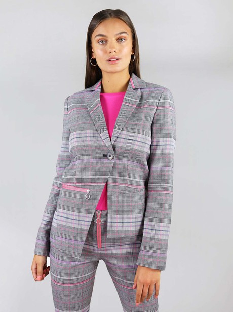 Revivify Blazer, Upcycled Polyester, in Grey & Pink Checker from blondegonerogue