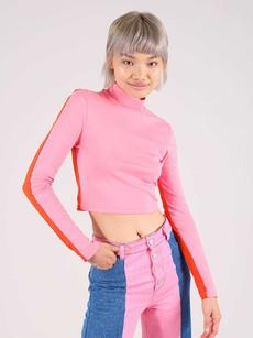 Bougie Crop Turtleneck Top, BCI Cotton, in Pink & Red via blondegonerogue