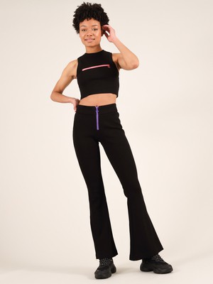 Wicked Zipper Flared Trousers, Cotton, in Black from blondegonerogue