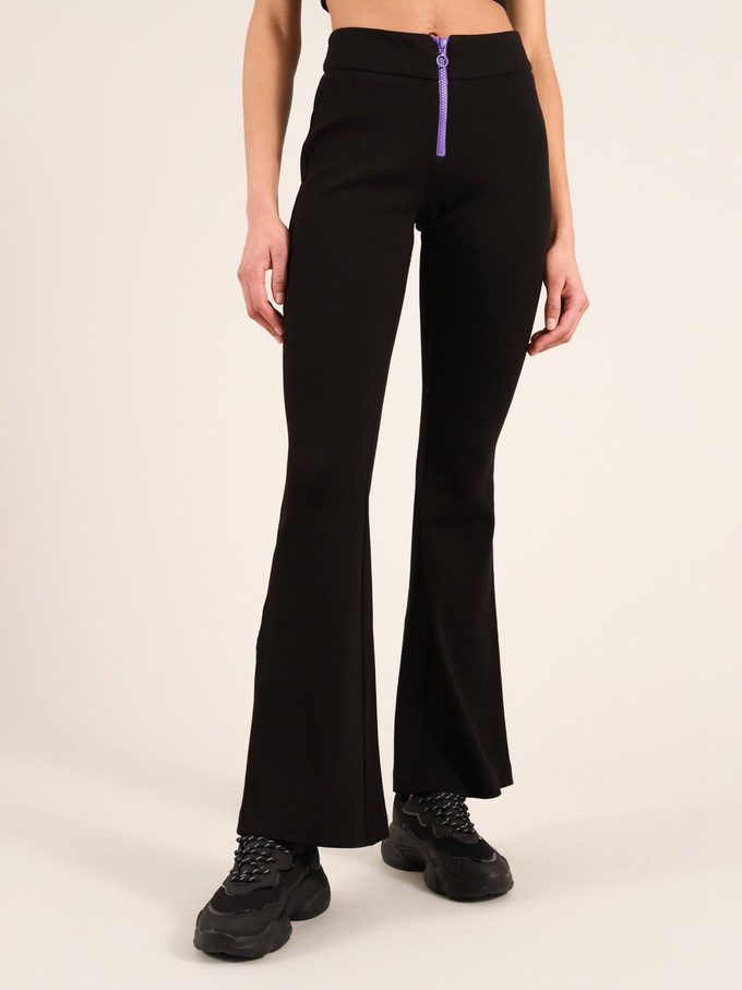 Wicked Zipper Flared Trousers, Cotton, in Black from blondegonerogue