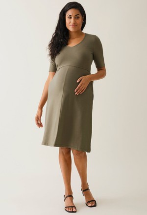 A shaped nursing dress short sleeve - Khaki Green from Boob Design