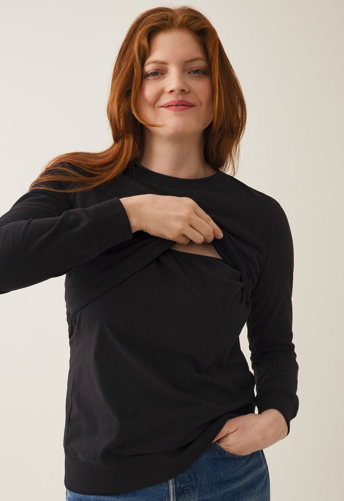 Fleece lined maternity sweatshirt with nursing access - Black from Boob Design