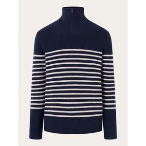 Zip merino rib knit sweater - blue stripe from Brand Mission