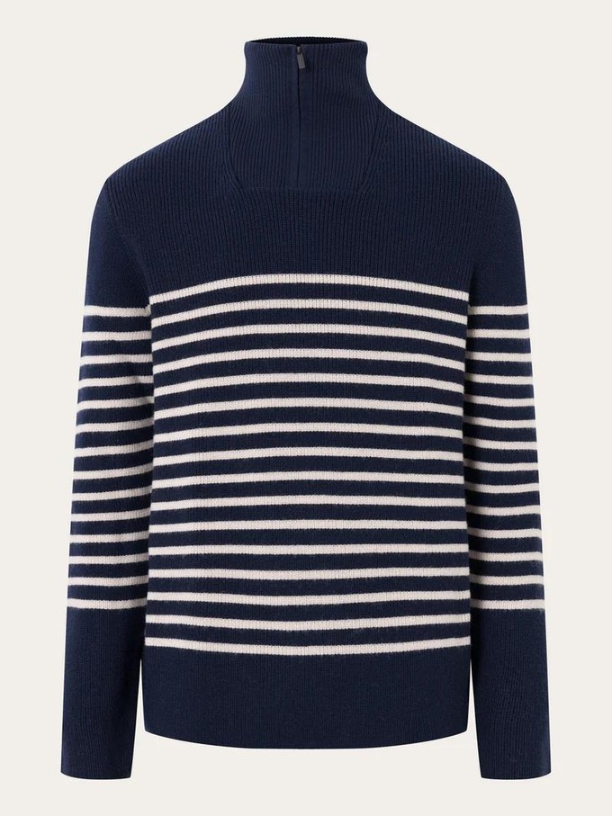 Zip merino rib knit sweater - blue stripe from Brand Mission