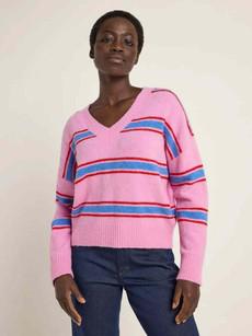 Alpaca trui v-hals - summer pink/ blue via Brand Mission