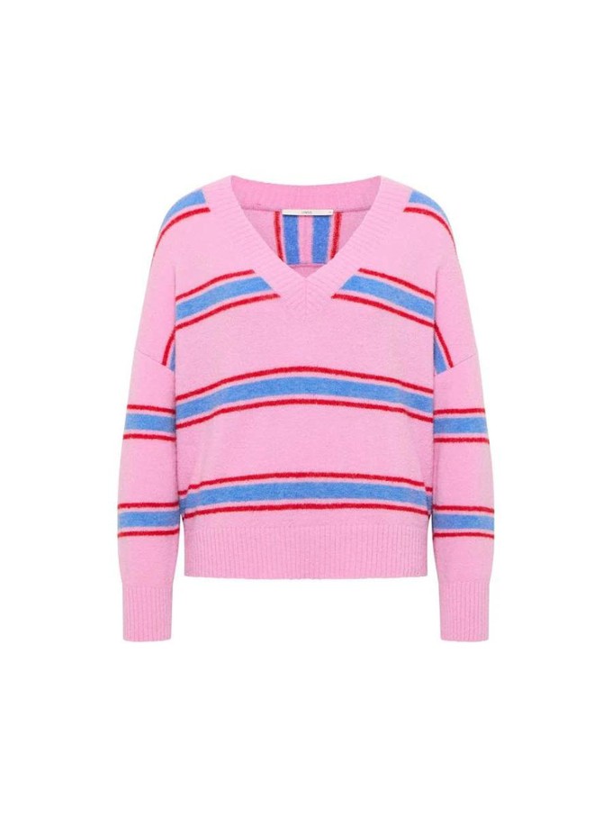 Alpaca trui v-hals - summer pink/ blue from Brand Mission