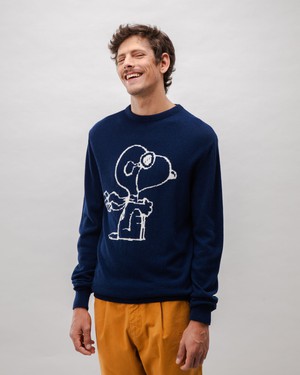 Peanuts Flying Ace Wool Cashmere Sweater Navy from Brava Fabrics