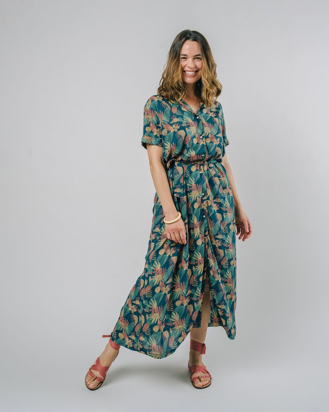 Flower Vichy Long Dress Navy from Brava Fabrics