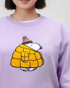 Peanuts Snow Rounded Cotton Sweatshirt Lavander via Brava Fabrics