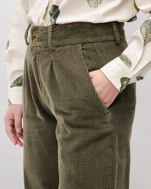 Corduroy Pleated Pants Stone Green from Brava Fabrics