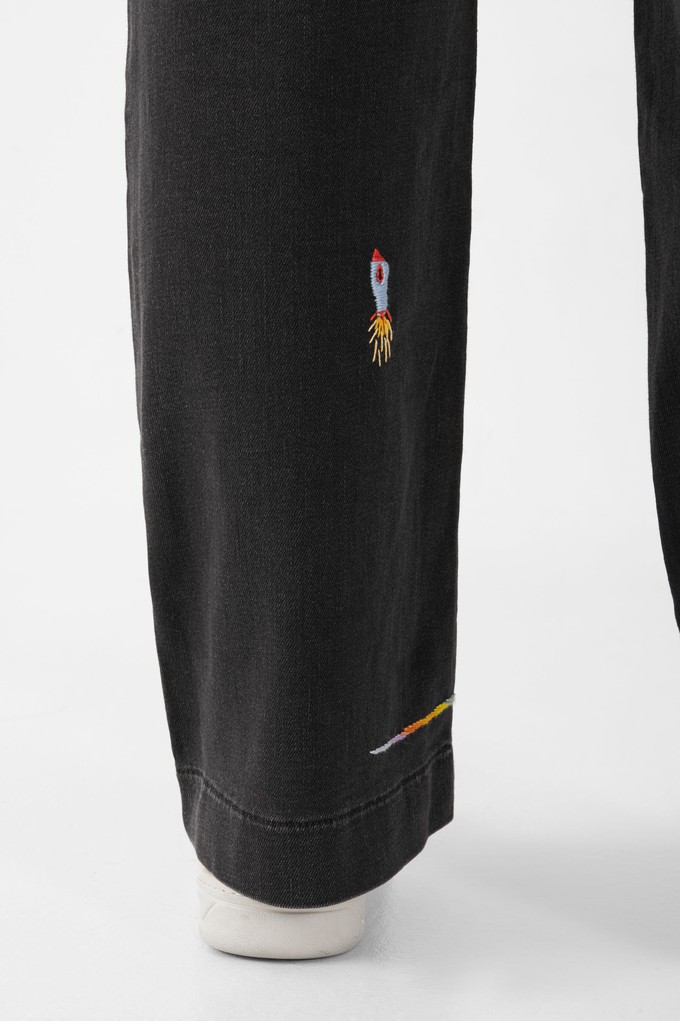 DEW Flared Soft Denim - French Pocket - Black Denim - Art on Broken Pieces from DAWN Denim