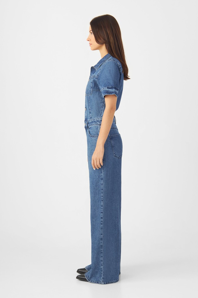 TWITTER Minimal Stretch - Short Sleeve Overall - Medium Blue from DAWN Denim