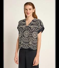 LANIUS •• Geborduurde Blouse Shirt | Black Anglaise via De Groene Knoop