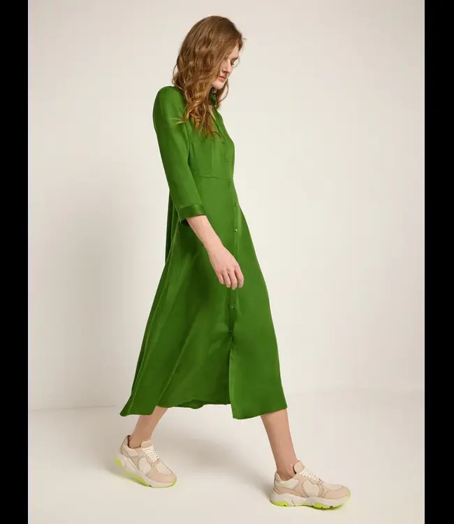 LANIUS •• Midi Jurk van Tencel | Green | Midikleid from De Groene Knoop