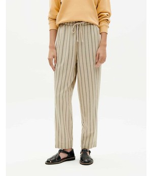 THINKING MU •• Grey striped Esther pants from De Groene Knoop