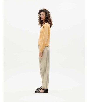 THINKING MU •• Grey striped Esther pants from De Groene Knoop