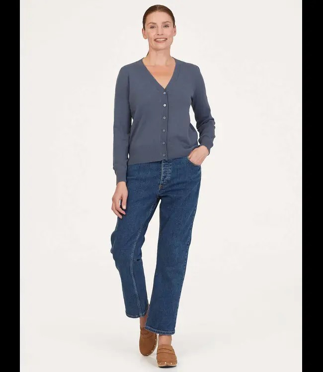 THOUGHT  •• Dotti Organic Cotton V-Neck Cardigan | storm blue from De Groene Knoop