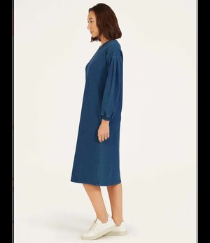 THOUGHT  •• Ioana Organic Cotton Jersey Sweat Dress| indigo blue from De Groene Knoop